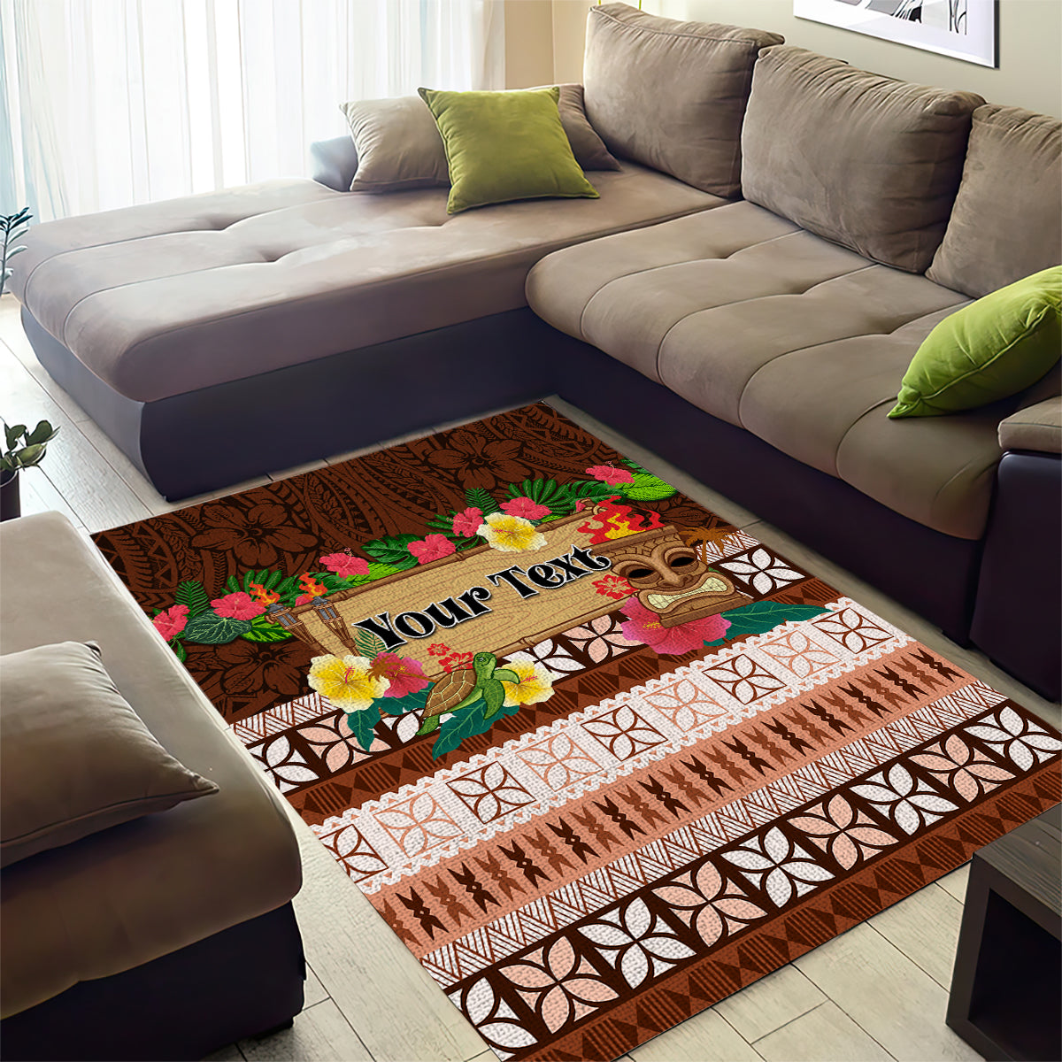 Pasifika Festival Auckland Area Rug Polynesian Tribal with Pacific Pattern Brown Color