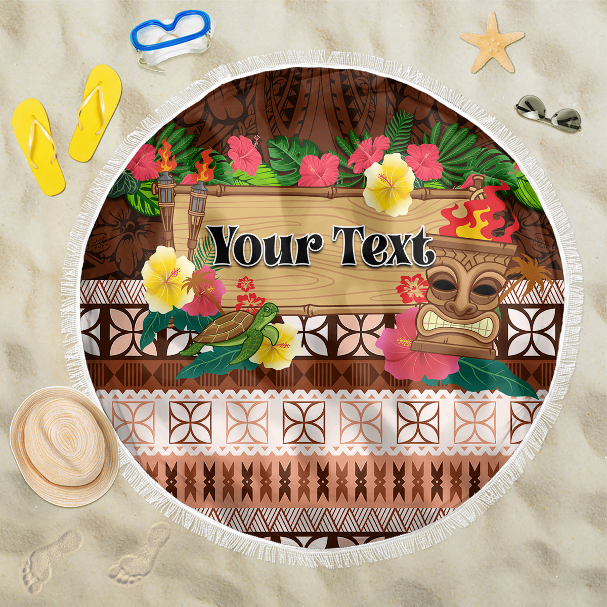 Pasifika Festival Auckland Beach Blanket Polynesian Tribal with Pacific Pattern Brown Color