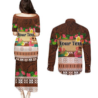 Pasifika Festival Auckland Couples Matching Puletasi and Long Sleeve Button Shirt Polynesian Tribal with Pacific Pattern Brown Color LT03 - Polynesian Pride