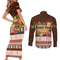 Pasifika Festival Auckland Couples Matching Short Sleeve Bodycon Dress and Long Sleeve Button Shirt Polynesian Tribal with Pacific Pattern Brown Color LT03 - Polynesian Pride