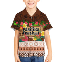 Pasifika Festival Auckland Family Matching Short Sleeve Bodycon Dress and Hawaiian Shirt Polynesian Tribal with Pacific Pattern Brown Color LT03 Son's Shirt Brown - Polynesian Pride