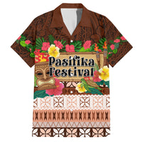 Pasifika Festival Auckland Family Matching Summer Maxi Dress and Hawaiian Shirt Polynesian Tribal with Pacific Pattern Brown Color LT03 Dad's Shirt - Short Sleeve Brown - Polynesian Pride