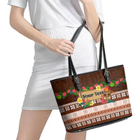 Pasifika Festival Auckland Leather Tote Bag Polynesian Tribal with Pacific Pattern Brown Color