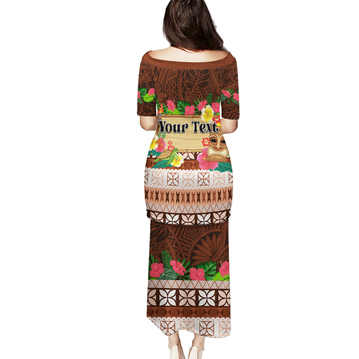 Pasifika Festival Auckland Puletasi Polynesian Tribal with Pacific Pattern Brown Color LT03 - Polynesian Pride