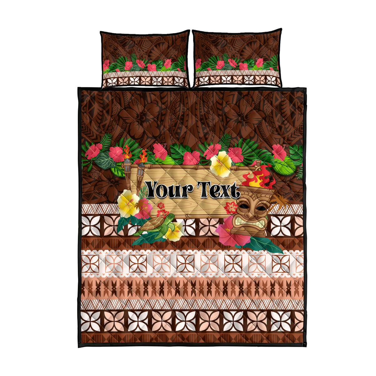 Pasifika Festival Auckland Quilt Bed Set Polynesian Tribal with Pacific Pattern Brown Color