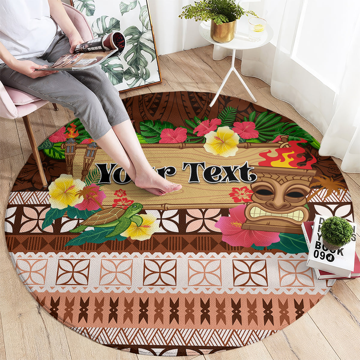 Pasifika Festival Auckland Round Carpet Polynesian Tribal with Pacific Pattern Brown Color LT03 - Polynesian Pride