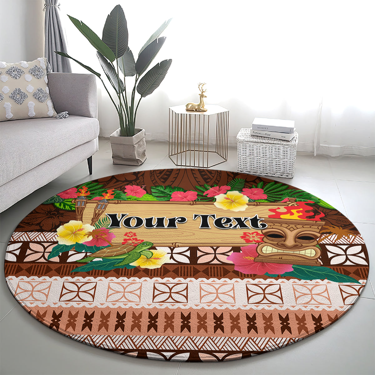 Pasifika Festival Auckland Round Carpet Polynesian Tribal with Pacific Pattern Brown Color LT03 - Polynesian Pride