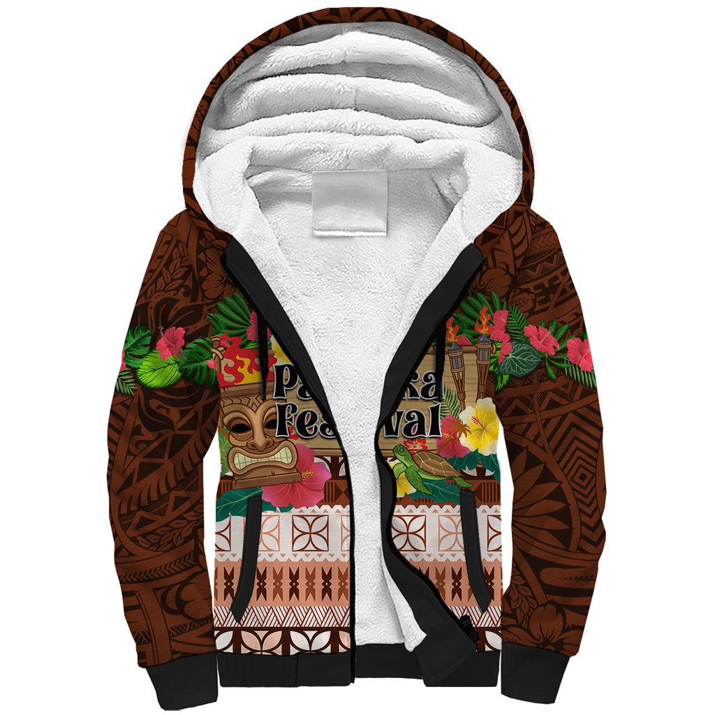 Pasifika Festival Auckland Sherpa Hoodie Polynesian Tribal with Pacific Pattern Brown Color LT03 Unisex Brown - Polynesian Pride
