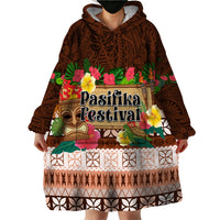 Pasifika Festival Auckland Wearable Blanket Hoodie Polynesian Tribal with Pacific Pattern Brown Color LT03 - Polynesian Pride