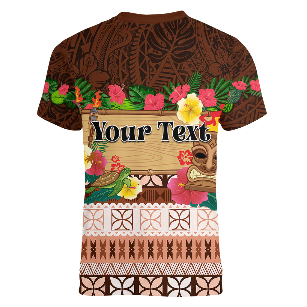 Pasifika Festival Auckland Women V Neck T Shirt Polynesian Tribal with Pacific Pattern Brown Color LT03 - Polynesian Pride