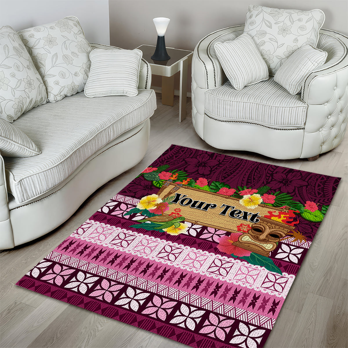 Pasifika Festival Auckland Area Rug Polynesian Tribal with Pacific Pattern Pink Color