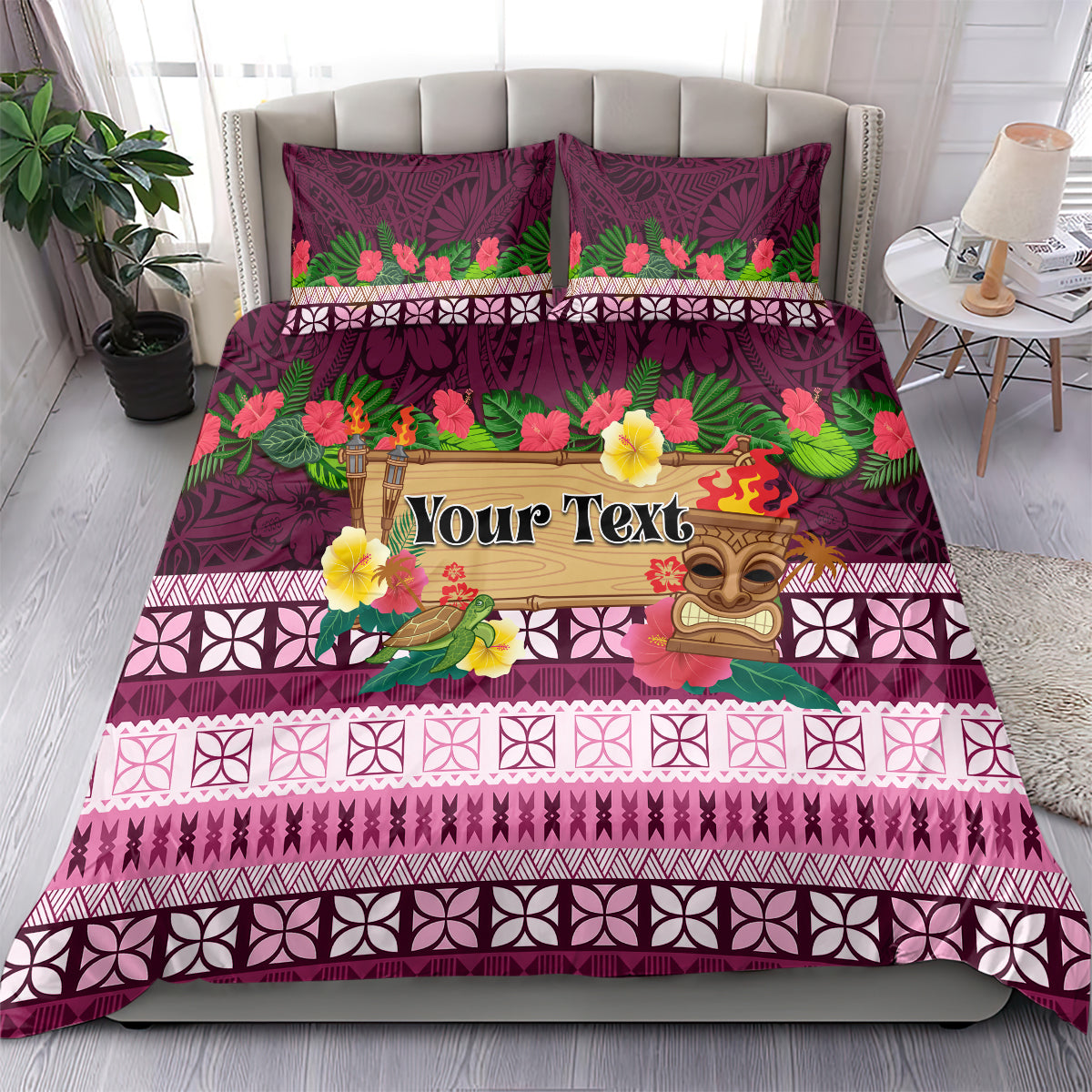 Pasifika Festival Auckland Bedding Set Polynesian Tribal with Pacific Pattern Pink Color LT03 - Polynesian Pride