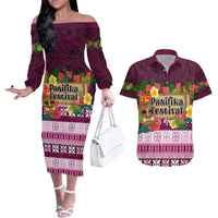 Pasifika Festival Auckland Couples Matching Off The Shoulder Long Sleeve Dress and Hawaiian Shirt Polynesian Tribal with Pacific Pattern Pink Color LT03 Pink - Polynesian Pride