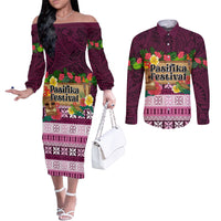 Pasifika Festival Auckland Couples Matching Off The Shoulder Long Sleeve Dress and Long Sleeve Button Shirt Polynesian Tribal with Pacific Pattern Pink Color LT03 Pink - Polynesian Pride