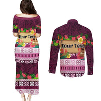 Pasifika Festival Auckland Couples Matching Puletasi and Long Sleeve Button Shirt Polynesian Tribal with Pacific Pattern Pink Color LT03 - Polynesian Pride