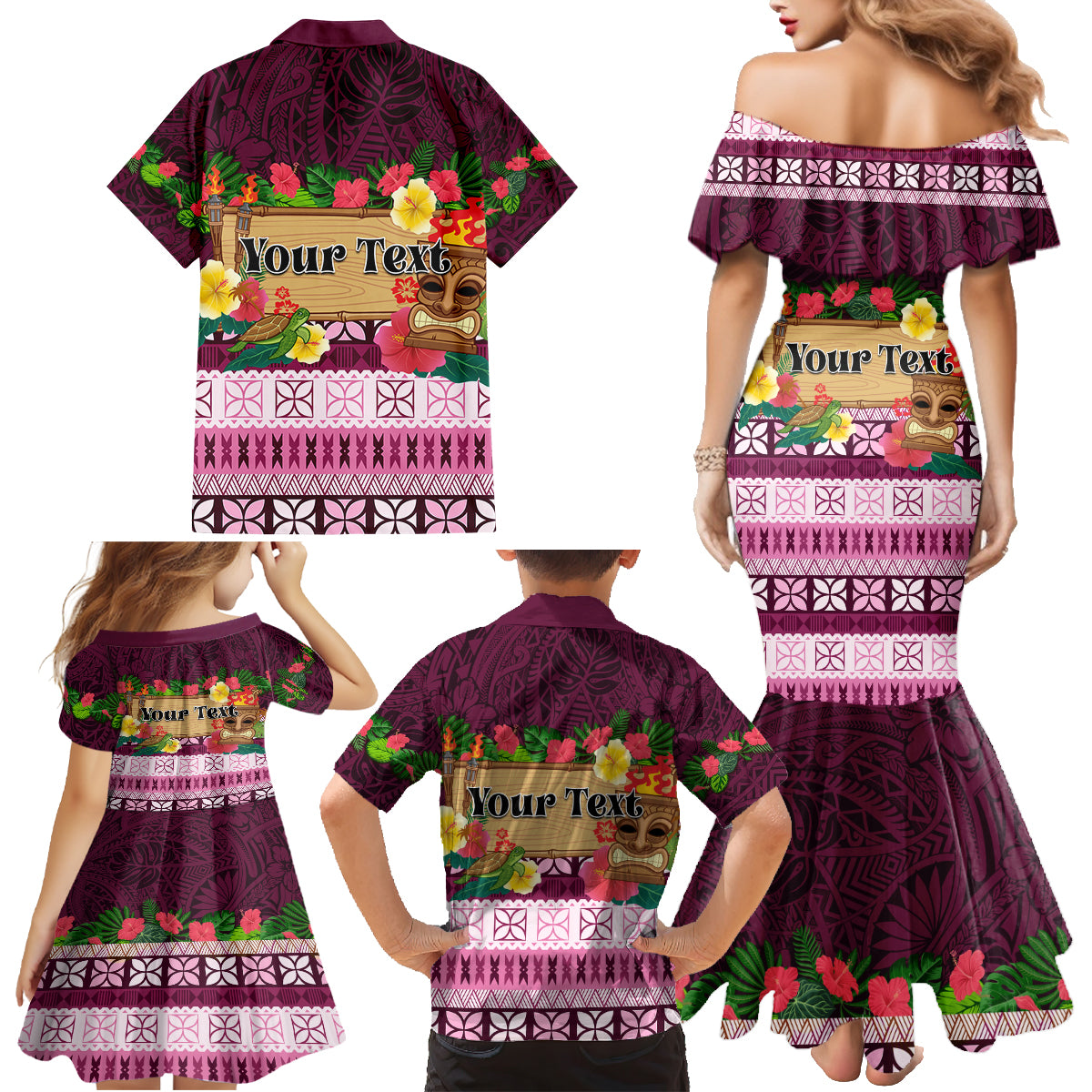 Pasifika Festival Auckland Family Matching Mermaid Dress and Hawaiian Shirt Polynesian Tribal with Pacific Pattern Pink Color LT03 - Polynesian Pride