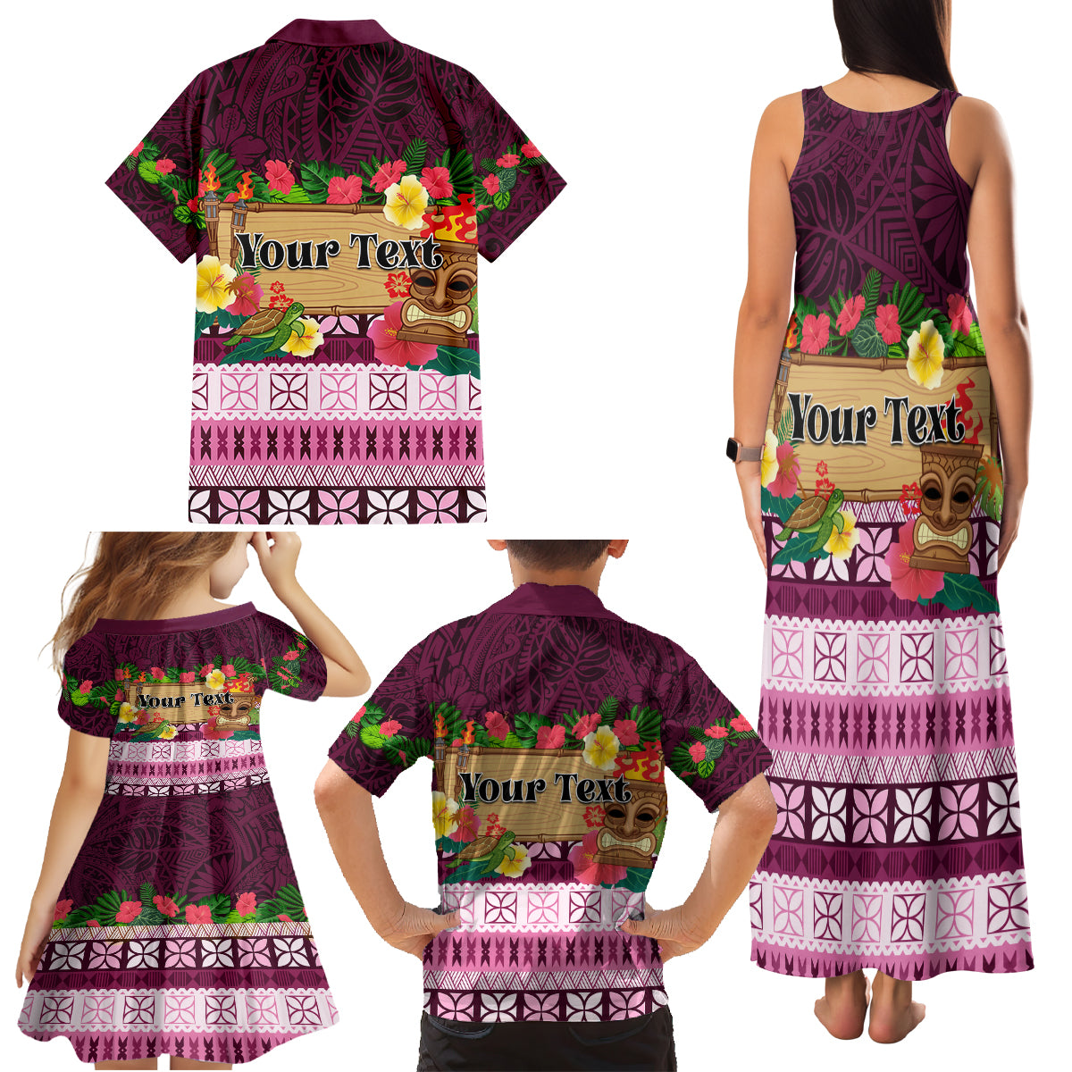 Pasifika Festival Auckland Family Matching Tank Maxi Dress and Hawaiian Shirt Polynesian Tribal with Pacific Pattern Pink Color LT03 - Polynesian Pride