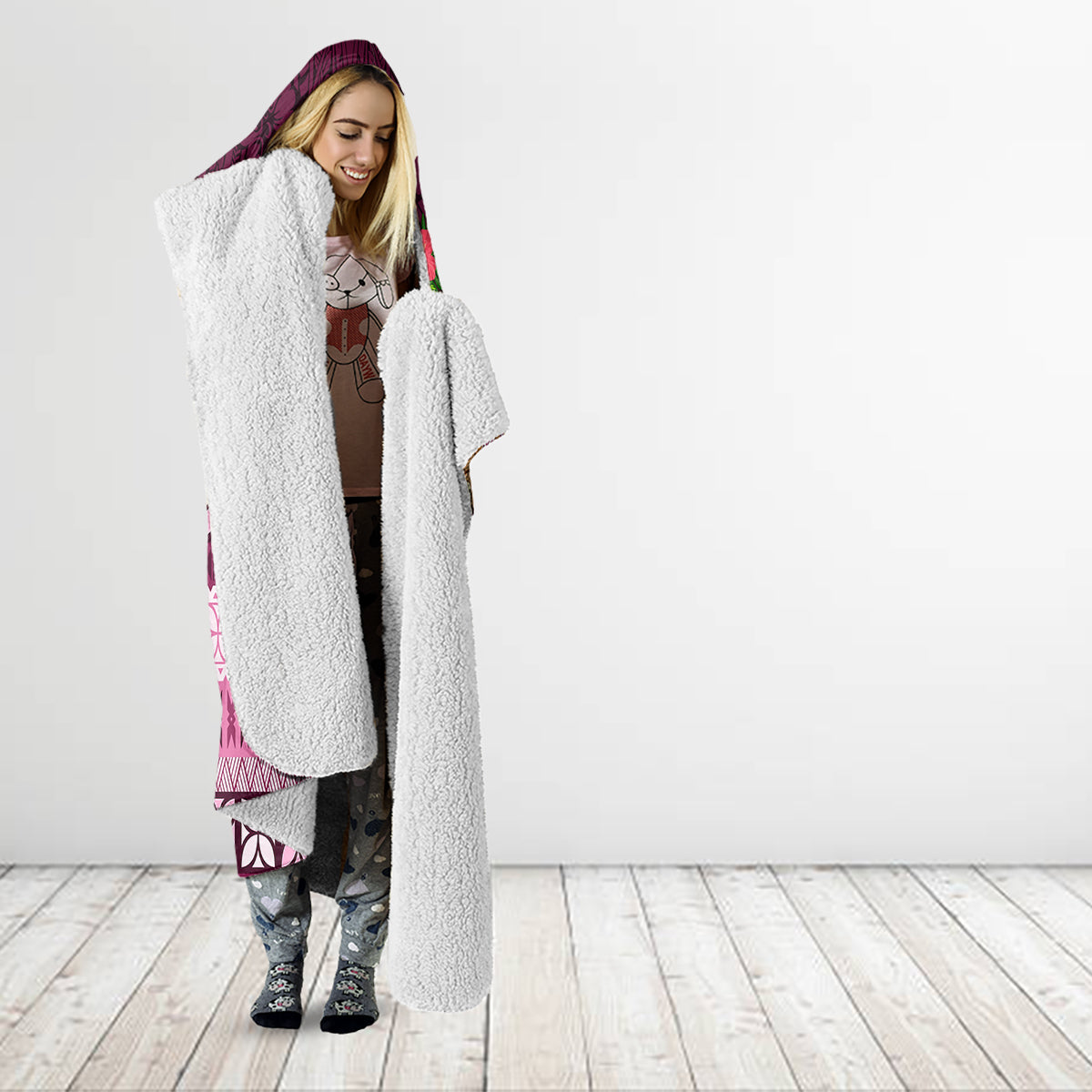 Pasifika Festival Auckland Hooded Blanket Polynesian Tribal with Pacific Pattern Pink Color