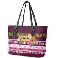 Pasifika Festival Auckland Leather Tote Bag Polynesian Tribal with Pacific Pattern Pink Color
