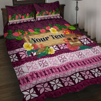 Pasifika Festival Auckland Quilt Bed Set Polynesian Tribal with Pacific Pattern Pink Color