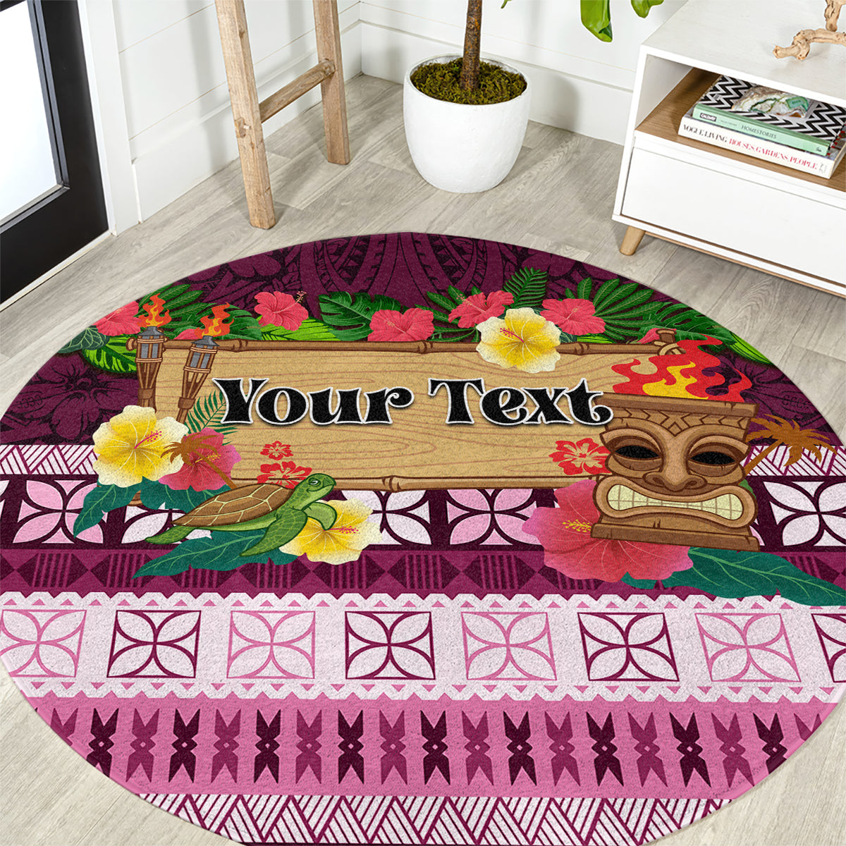 Pasifika Festival Auckland Round Carpet Polynesian Tribal with Pacific Pattern Pink Color LT03 Pink - Polynesian Pride
