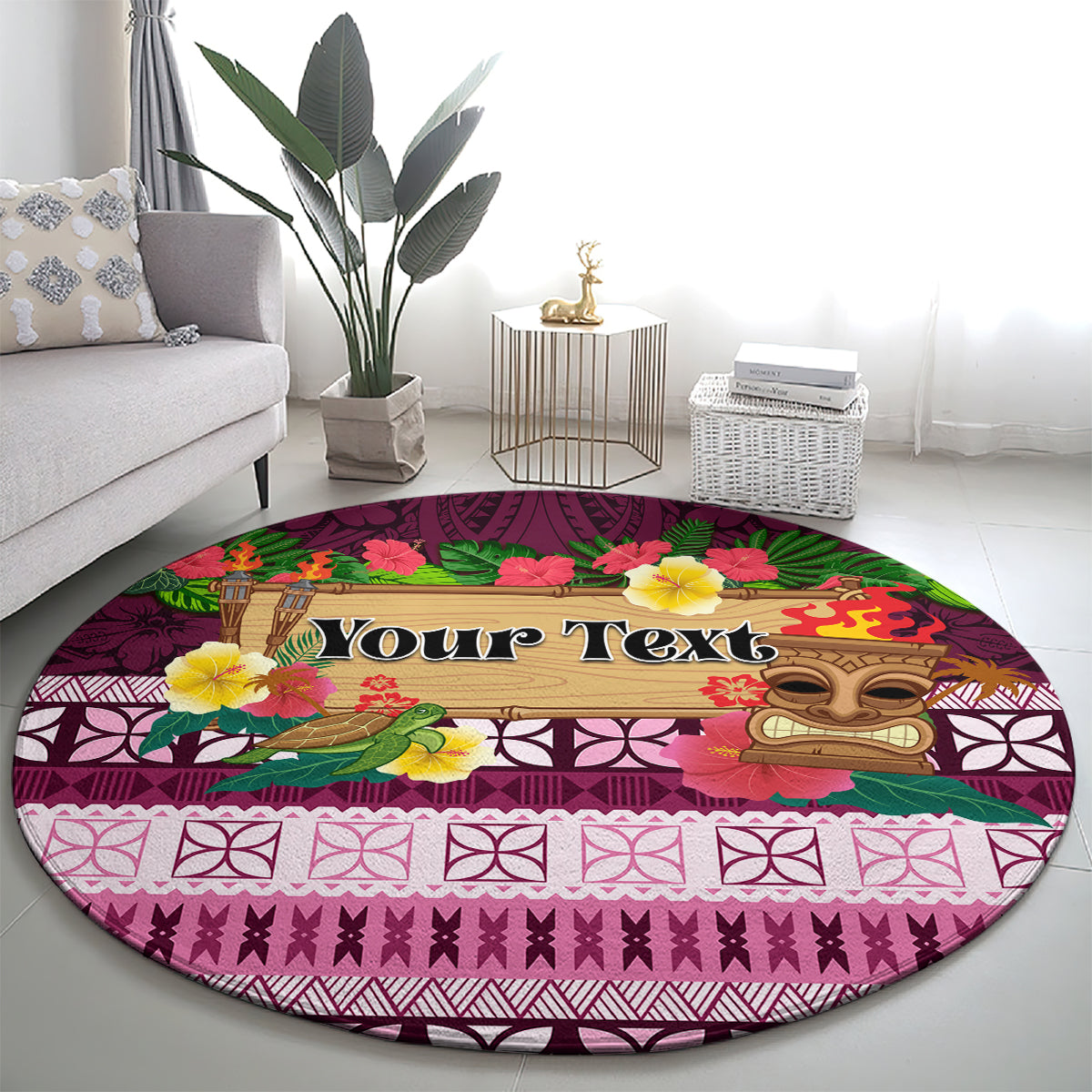 Pasifika Festival Auckland Round Carpet Polynesian Tribal with Pacific Pattern Pink Color LT03 - Polynesian Pride