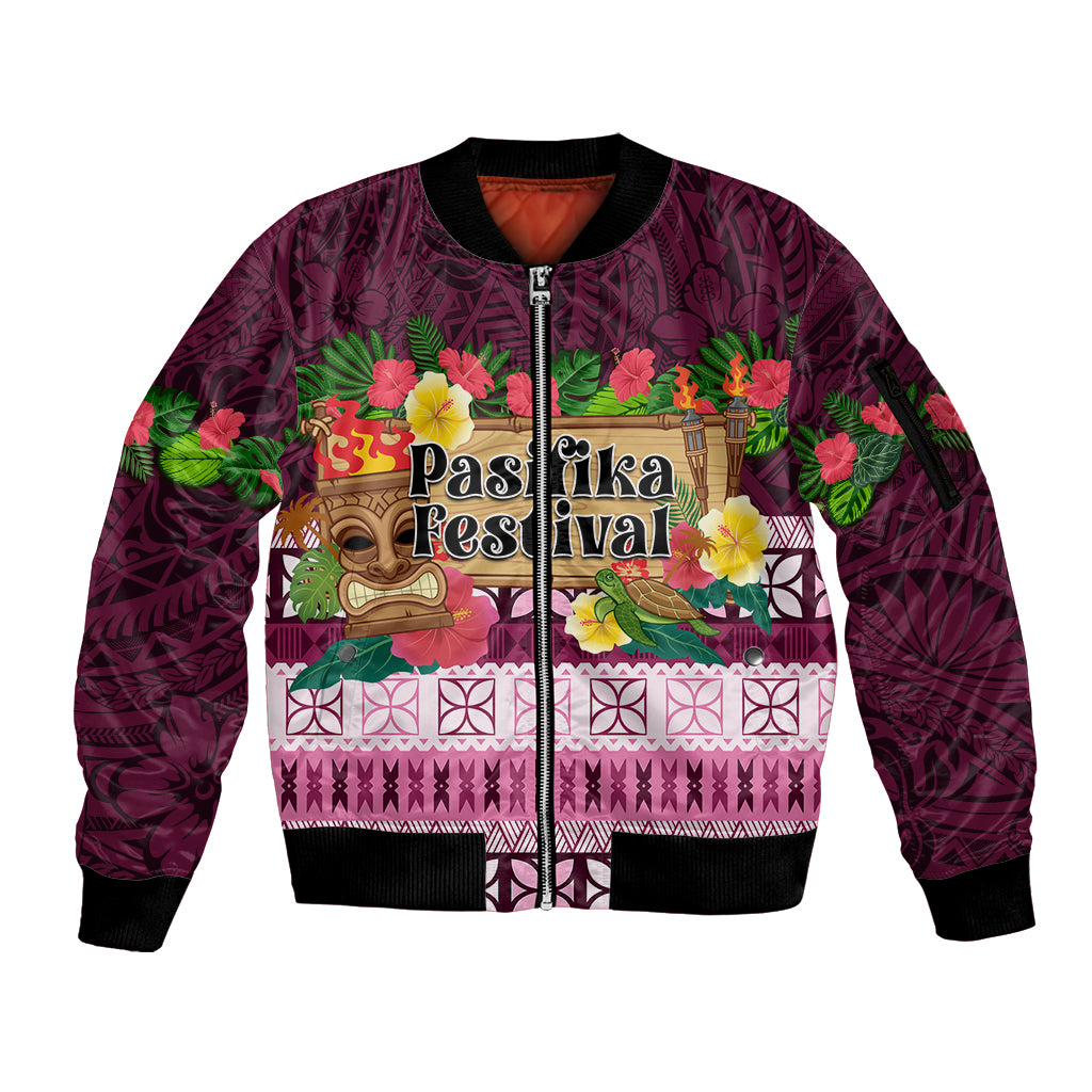 Pasifika Festival Auckland Sleeve Zip Bomber Jacket Polynesian Tribal with Pacific Pattern Pink Color LT03 Unisex Pink - Polynesian Pride