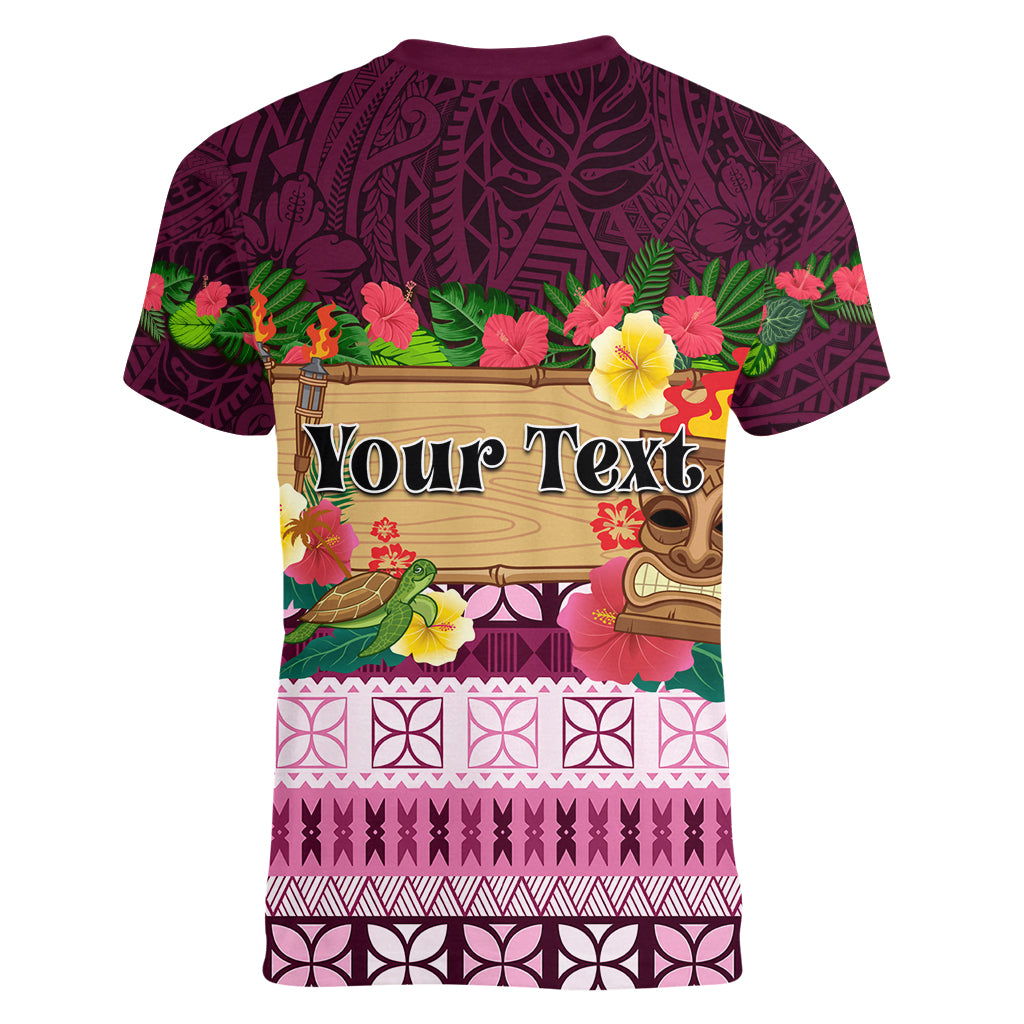 Pasifika Festival Auckland Women V Neck T Shirt Polynesian Tribal with Pacific Pattern Pink Color LT03 - Polynesian Pride