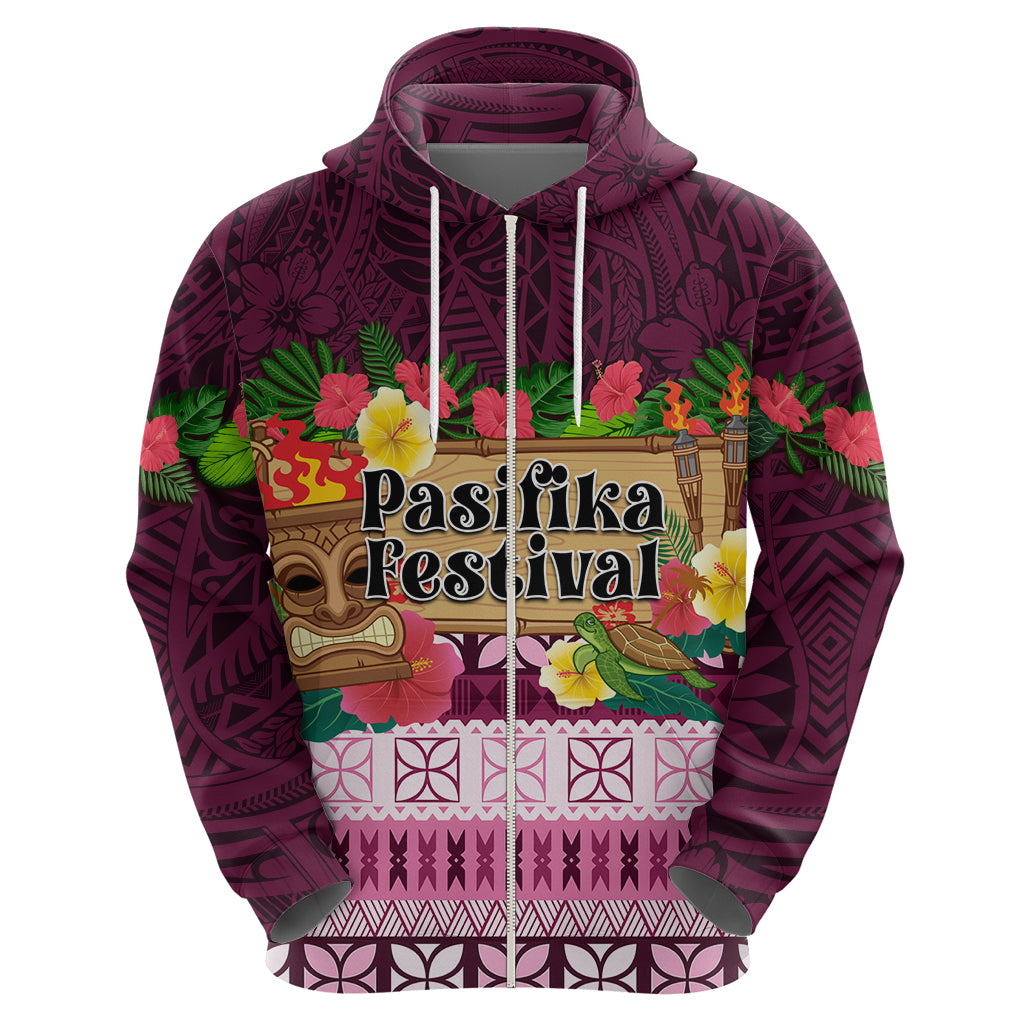 Pasifika Festival Auckland Zip Hoodie Polynesian Tribal with Pacific Pattern Pink Color LT03 - Polynesian Pride