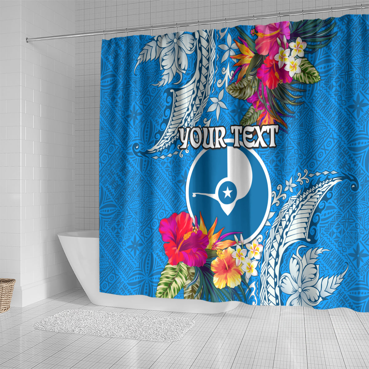 Yap Day Shower Curtain Tapa Pattern with Hisbiscus