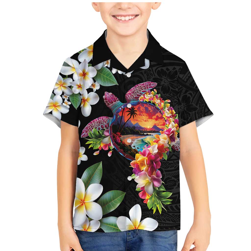 Hawaiian Lei Day Family Matching Mermaid Dress and Hawaiian Shirt Plumeria and Turtle with Polynesian Tribal Pattern