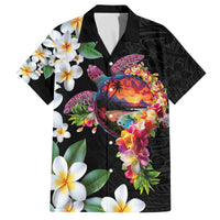 Hawaiian Lei Day Family Matching Off The Shoulder Long Sleeve Dress and Hawaiian Shirt Plumeria and Turtle with Polynesian Tribal Pattern