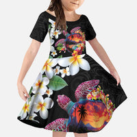 Hawaiian Lei Day Family Matching Off Shoulder Maxi Dress and Hawaiian Shirt Plumeria and Turtle with Polynesian Tribal Pattern