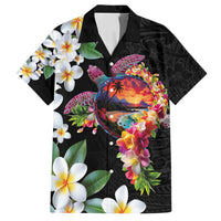 Hawaiian Lei Day Family Matching Puletasi and Hawaiian Shirt Plumeria and Turtle with Polynesian Tribal Pattern