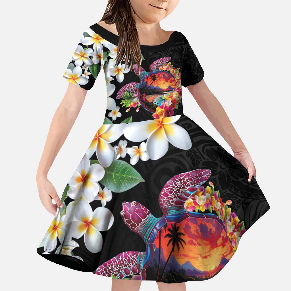 Hawaiian Lei Day Family Matching Tank Maxi Dress and Hawaiian Shirt Plumeria and Turtle with Polynesian Tribal Pattern