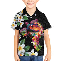 Hawaiian Lei Day Family Matching Tank Maxi Dress and Hawaiian Shirt Plumeria and Turtle with Polynesian Tribal Pattern