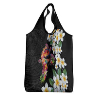 Hawaiian Lei Day Grocery Bag Plumeria and Turtle with Polynesian Tribal Pattern