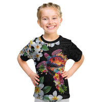Hawaiian Lei Day Kid T Shirt Plumeria and Turtle with Polynesian Tribal Pattern LT03 Black - Polynesian Pride