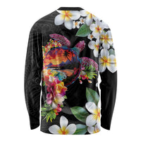 Hawaiian Lei Day Long Sleeve Shirt Plumeria and Turtle with Polynesian Tribal Pattern LT03 - Polynesian Pride