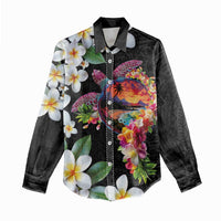 Hawaiian Lei Day Women Casual Shirt Plumeria and Turtle with Polynesian Tribal Pattern