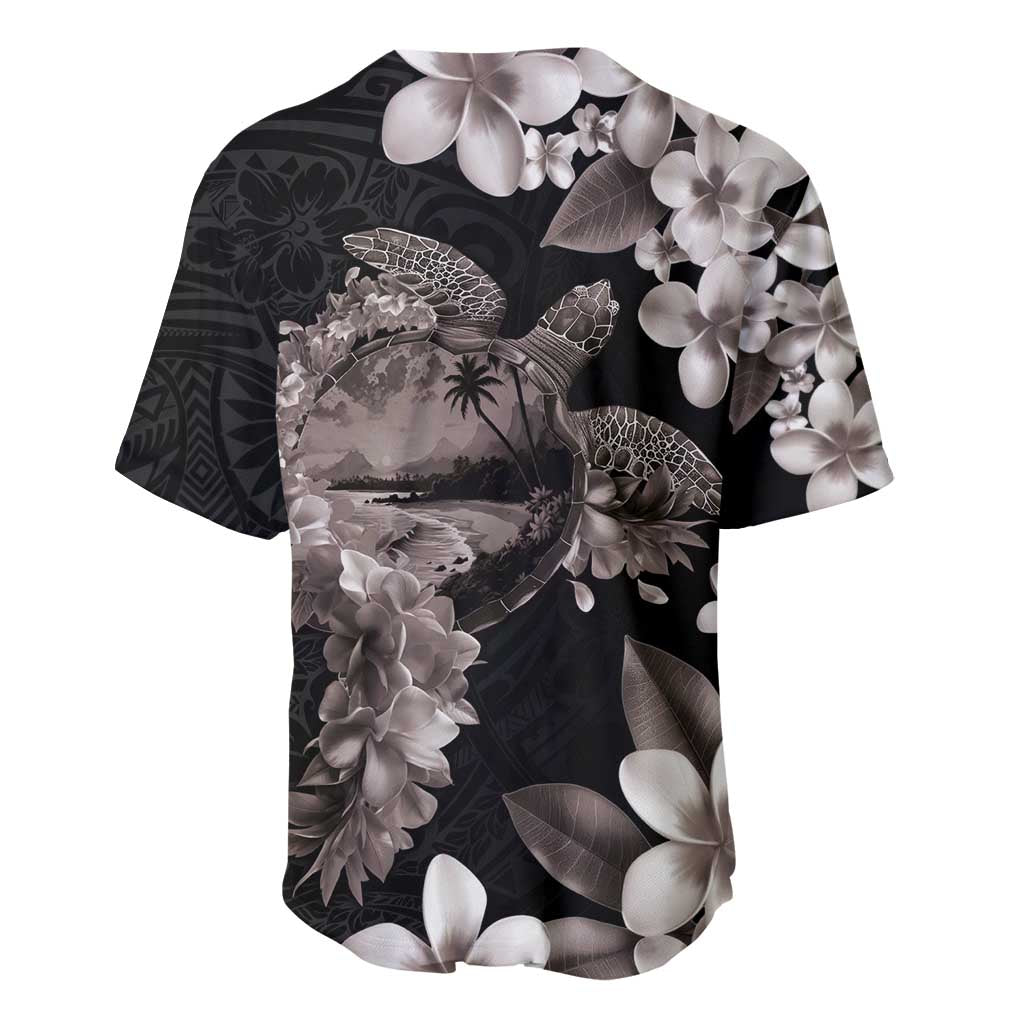 Hawaiian Lei Day Baseball Jersey Plumeria and Turtle with Polynesian Tribal Pattern Grayscale Color LT03 - Polynesian Pride