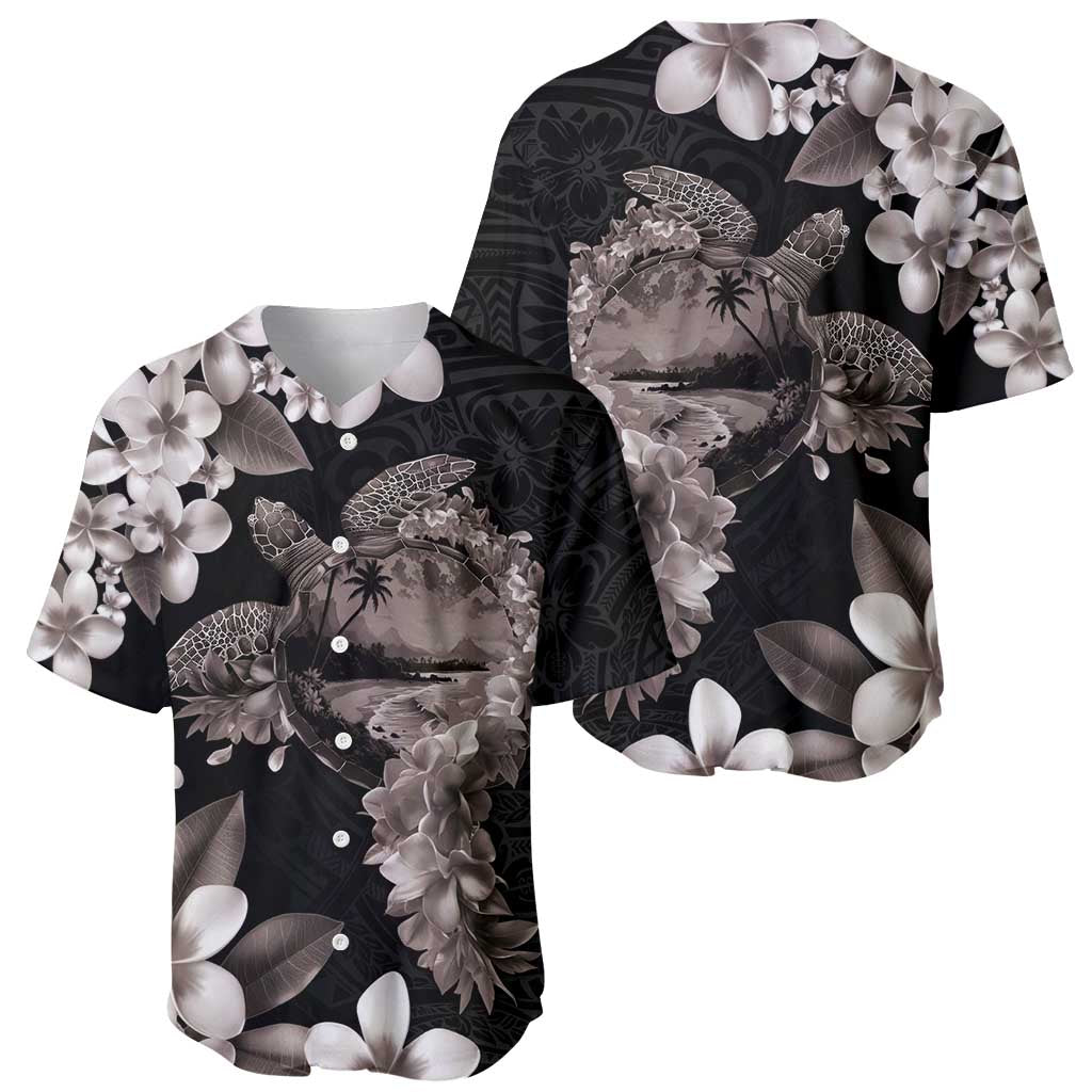 Hawaiian Lei Day Baseball Jersey Plumeria and Turtle with Polynesian Tribal Pattern Grayscale Color LT03 - Polynesian Pride