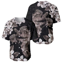 Hawaiian Lei Day Baseball Jersey Plumeria and Turtle with Polynesian Tribal Pattern Grayscale Color LT03 - Polynesian Pride
