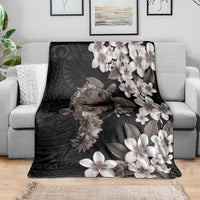 Hawaiian Lei Day Blanket Plumeria and Turtle with Polynesian Tribal Pattern Grayscale Color