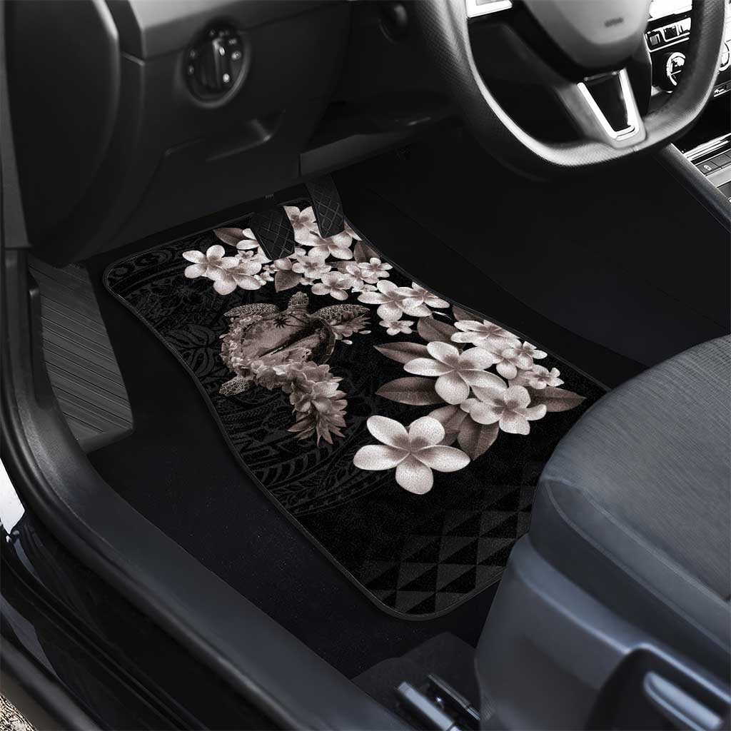 Hawaiian Lei Day Car Mats Plumeria and Turtle with Polynesian Tribal Pattern Grayscale Color