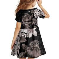 Hawaiian Lei Day Family Matching Summer Maxi Dress and Hawaiian Shirt Plumeria and Turtle with Polynesian Tribal Pattern Grayscale Color