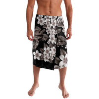 Hawaiian Lei Day Lavalava Plumeria and Turtle with Polynesian Tribal Pattern Grayscale Color LT03 Black - Polynesian Pride