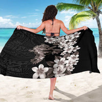 Hawaiian Lei Day Sarong Plumeria and Turtle with Polynesian Tribal Pattern Grayscale Color