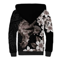 Hawaiian Lei Day Sherpa Hoodie Plumeria and Turtle with Polynesian Tribal Pattern Grayscale Color LT03 - Polynesian Pride
