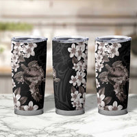 Hawaiian Lei Day Tumbler Cup Plumeria and Turtle with Polynesian Tribal Pattern Grayscale Color